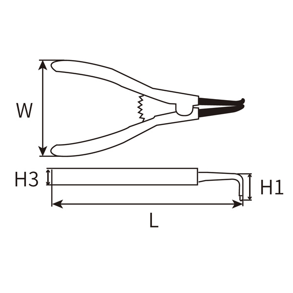 Great Wall Cr-V American-Style Polished Bent External Snap Ring Pliers, Dip Handle